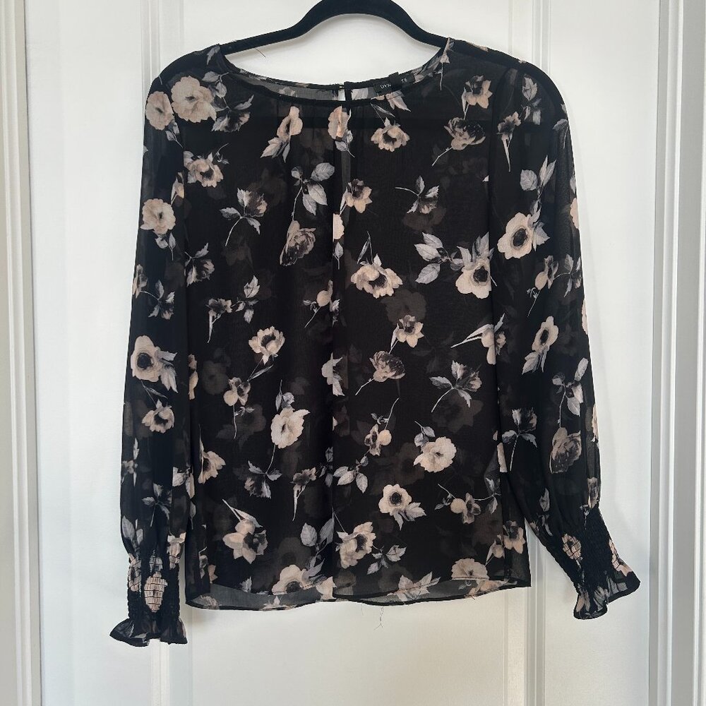 Dynamite Sheer Floral Long Sleeve Blouse